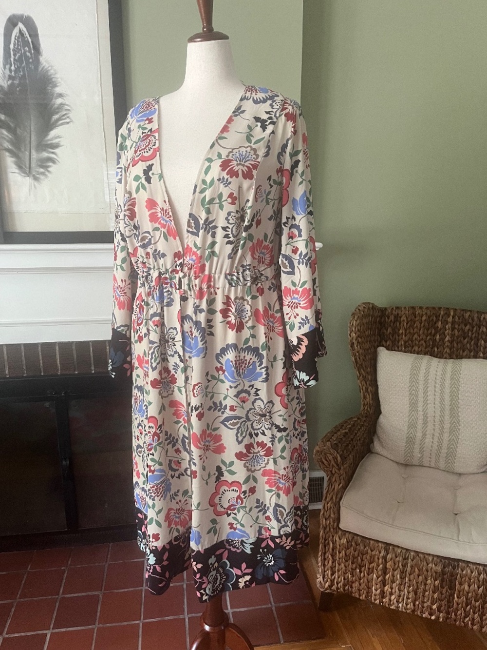 Eloquii Ivory Floral Kimono Duster Jacket - Size 22